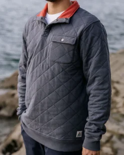 Bark Recycled Quilted Button Up Sweatshirt - Charcoal