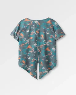 Chakra Tie Back Active Recycled T-Shirt - Palm Camo Deep Sea
