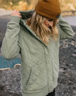 Clementine Recycled Quilted Button Up Hoodie - Pistachio