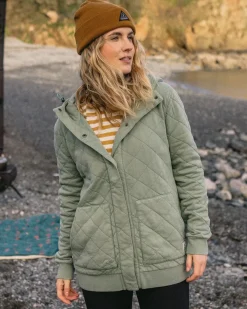 Clementine Recycled Quilted Button Up Hoodie - Pistachio