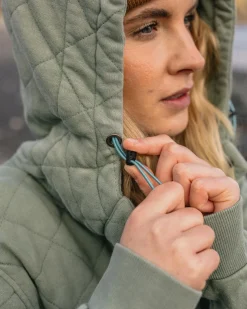 Clementine Recycled Quilted Button Up Hoodie - Pistachio