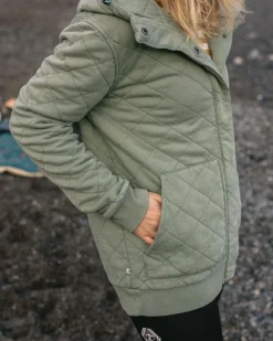 Clementine Recycled Quilted Button Up Hoodie - Pistachio