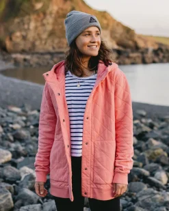 Clementine Recycled Quilted Button Up Hoodie - Shell Pink