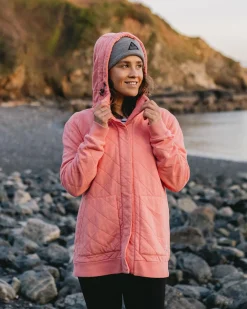 Clementine Recycled Quilted Button Up Hoodie - Shell Pink