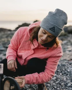 Clementine Recycled Quilted Button Up Hoodie - Shell Pink