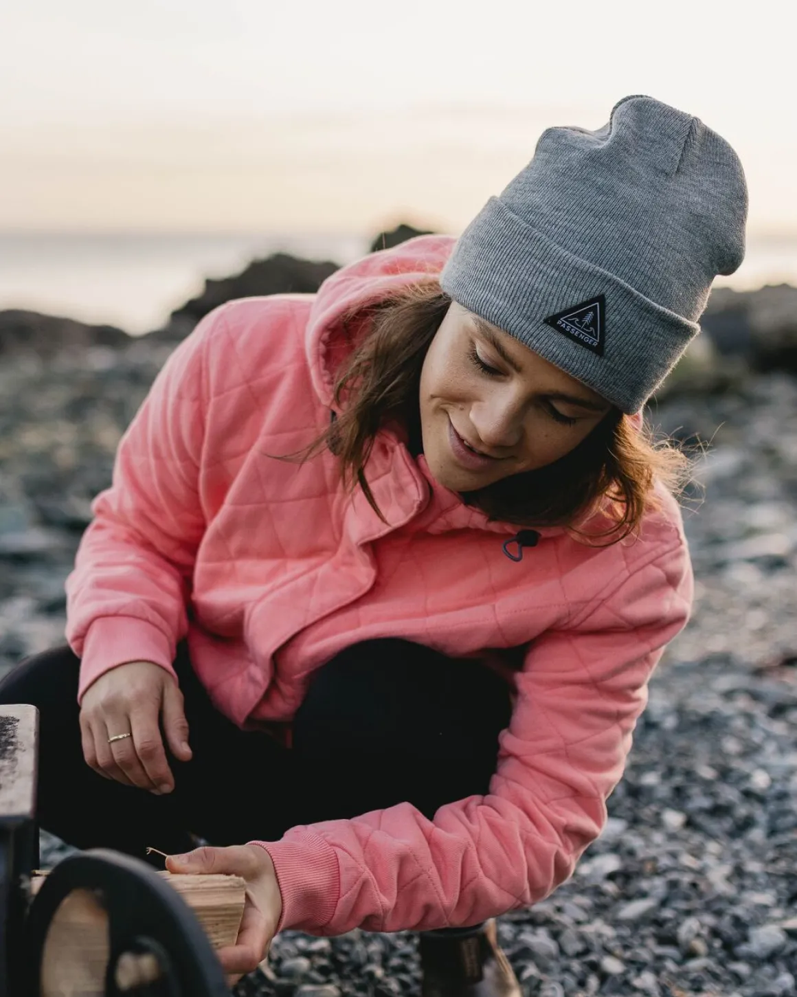 Clementine Recycled Quilted Button Up Hoodie - Shell Pink