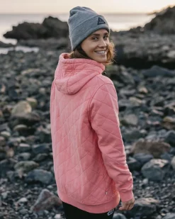 Clementine Recycled Quilted Button Up Hoodie - Shell Pink