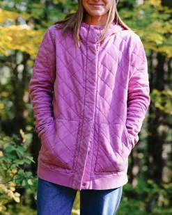 Clementine Recycled Quilted Button Up Hoodie - Mauve Haze