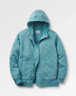 Clementine Recycled Quilted Button Up Hoodie - Blue Pool