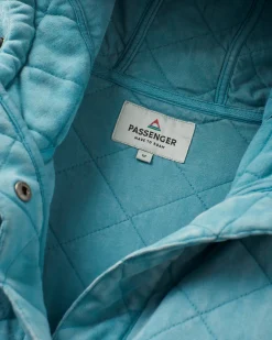 Clementine Recycled Quilted Button Up Hoodie - Blue Pool