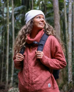 Clementine Recycled Quilted High Neck - Red Ochre