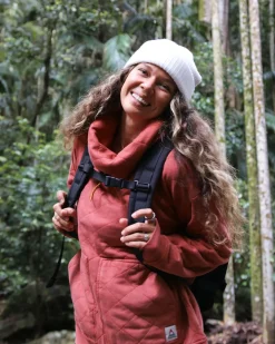 Clementine Recycled Quilted High Neck - Red Ochre