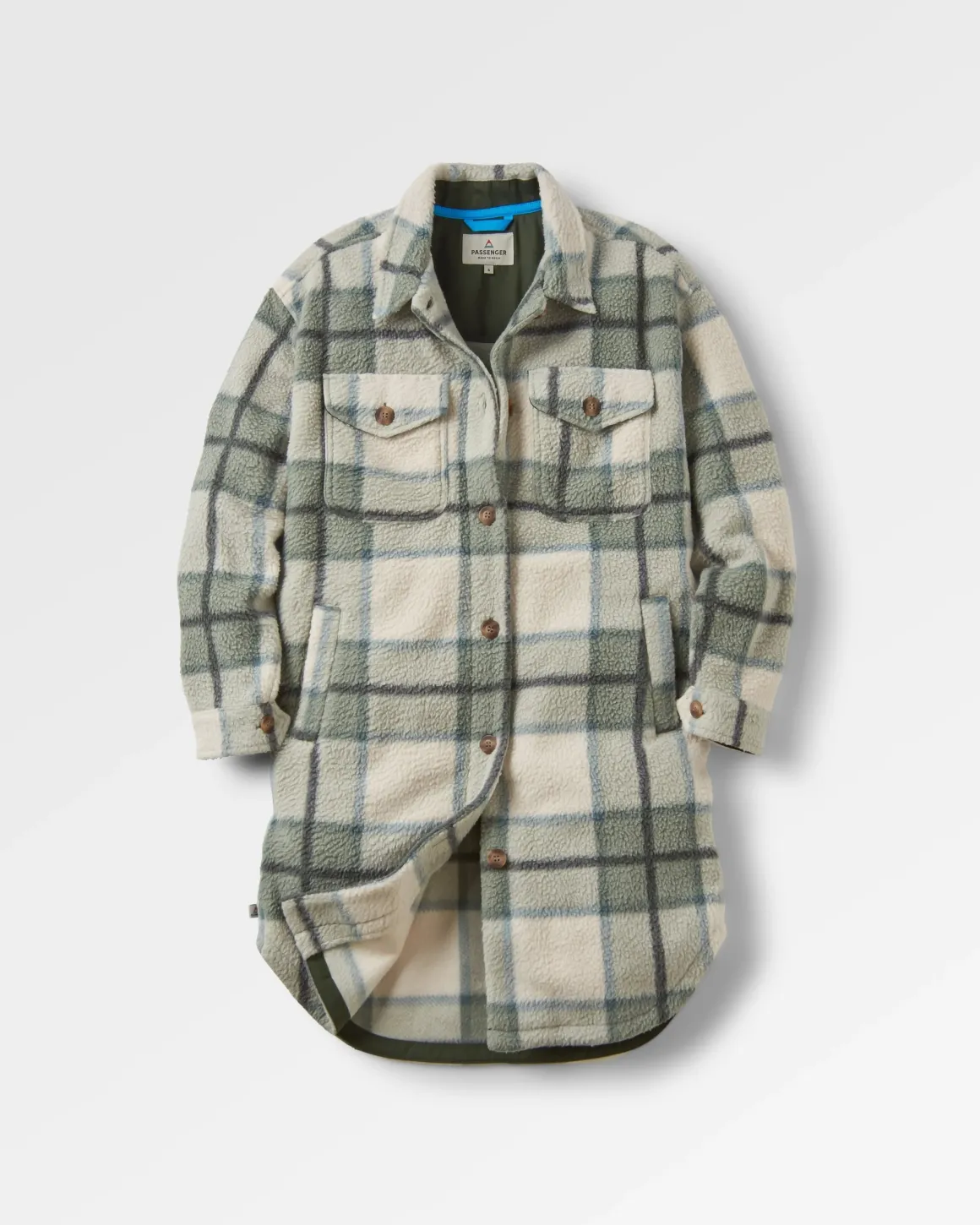 Cloudy Recycled Sherpa Fleece Shirt - Pistachio Check