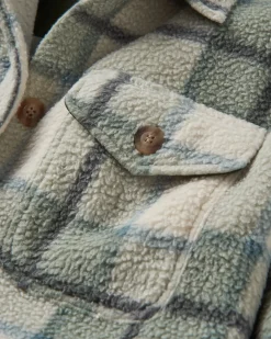 Cloudy Recycled Sherpa Fleece Shirt - Pistachio Check