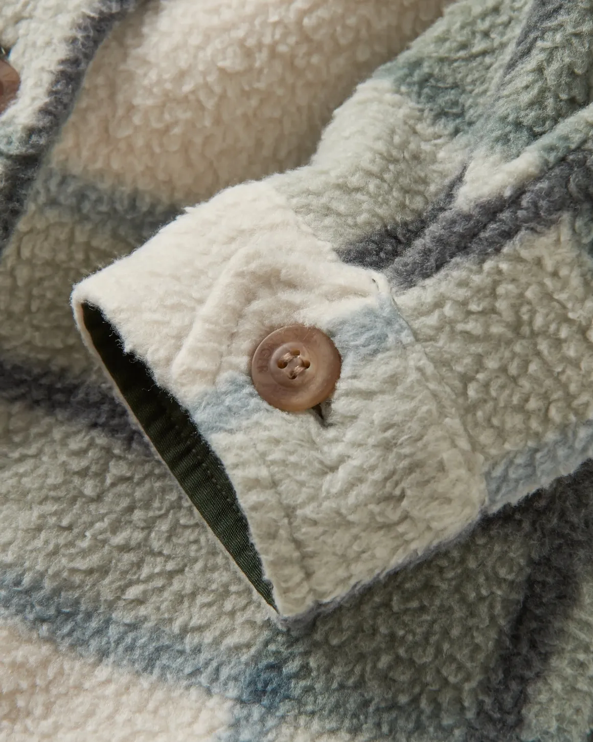 Cloudy Recycled Sherpa Fleece Shirt - Pistachio Check