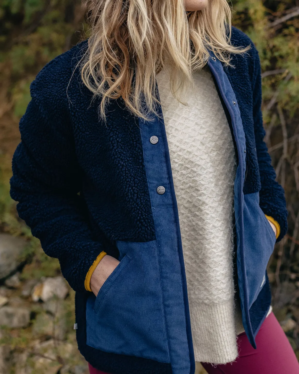 Clover Recycled Cotton-Lined Sherpa Fleece - Deep Navy