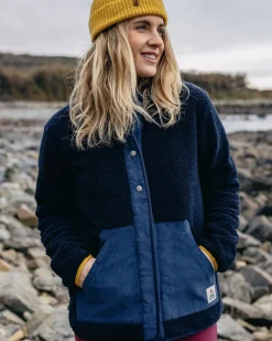 Clover Recycled Cotton-Lined Sherpa Fleece - Deep Navy