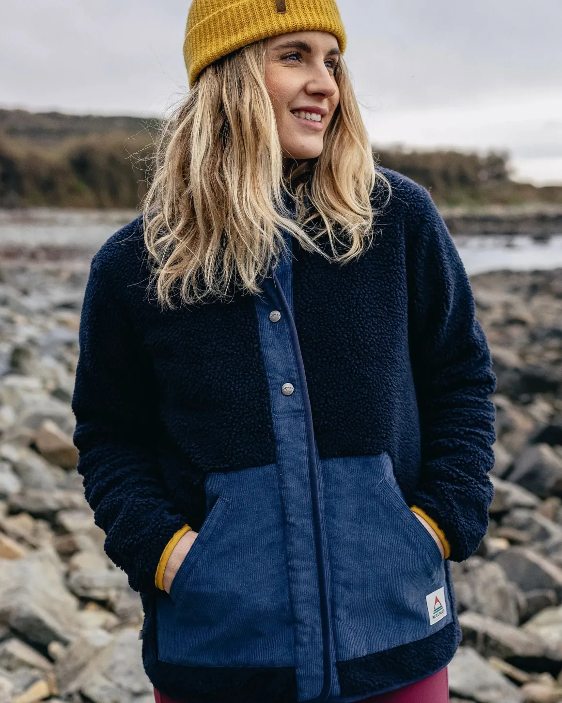 Clover Recycled Cotton-Lined Sherpa Fleece - Deep Navy