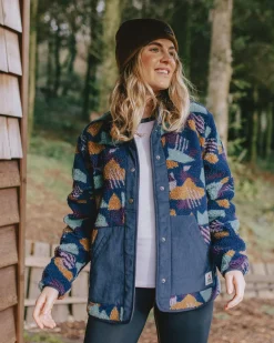 Clover Recycled Cotton-Lined Sherpa Fleece - Deep Blue Camo Pattern