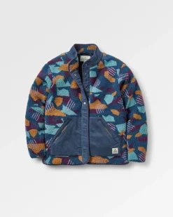 Clover Recycled Cotton-Lined Sherpa Fleece - Deep Blue Camo Pattern