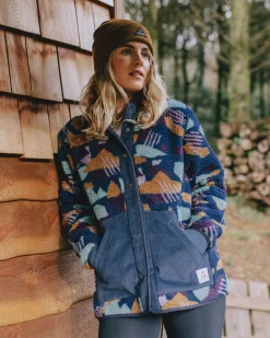 Clover Recycled Cotton-Lined Sherpa Fleece - Deep Blue Camo Pattern