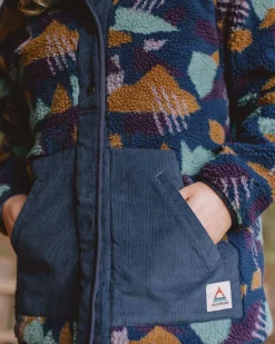 Clover Recycled Cotton-Lined Sherpa Fleece - Deep Blue Camo Pattern