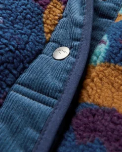 Clover Recycled Cotton-Lined Sherpa Fleece - Deep Blue Camo Pattern