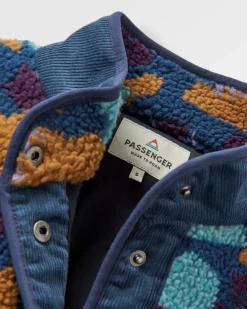 Clover Recycled Cotton-Lined Sherpa Fleece - Deep Blue Camo Pattern