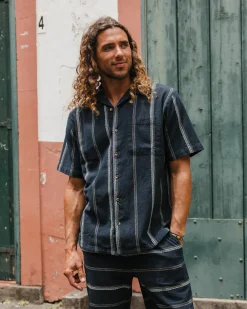 Cove Organic Cotton Short Sleeve Shirt - Deep Navy Jacquard Stripe