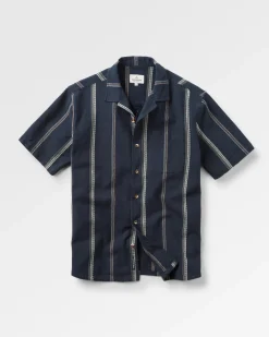 Cove Organic Cotton Short Sleeve Shirt - Deep Navy Jacquard Stripe