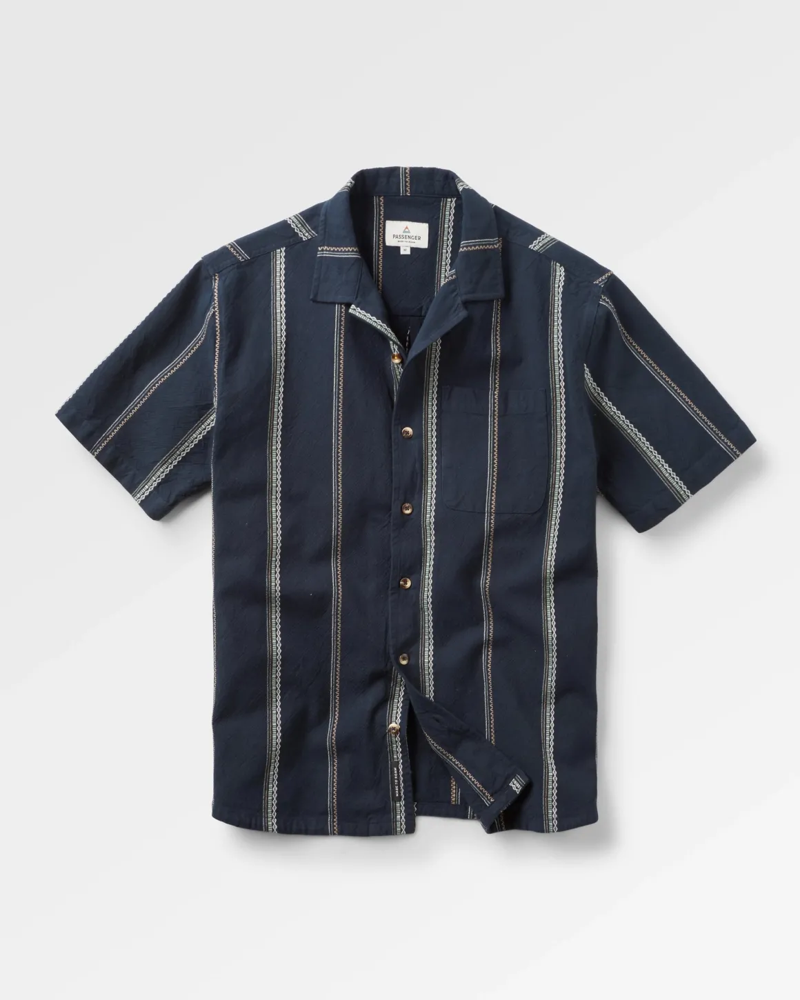 Cove Organic Cotton Short Sleeve Shirt - Deep Navy Jacquard Stripe