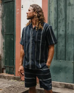 Cove Organic Cotton Short Sleeve Shirt - Deep Navy Jacquard Stripe