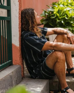 Cove Organic Cotton Short Sleeve Shirt - Deep Navy Jacquard Stripe