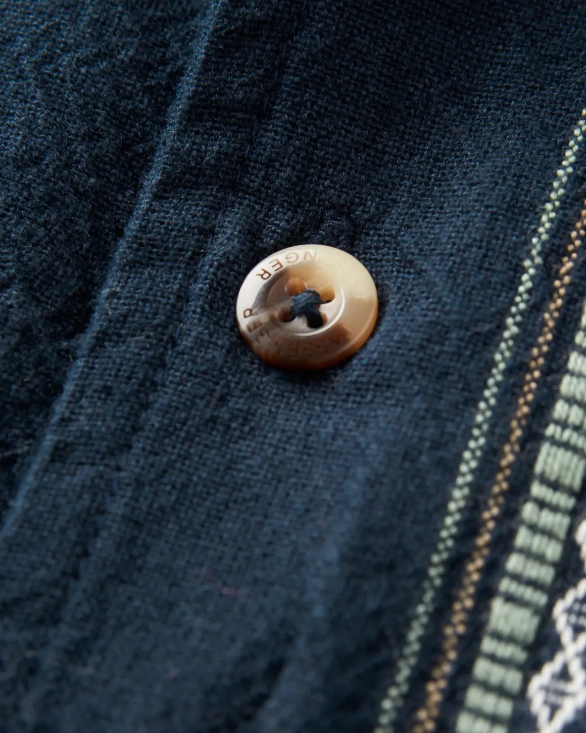 Cove Organic Cotton Short Sleeve Shirt - Deep Navy Jacquard Stripe