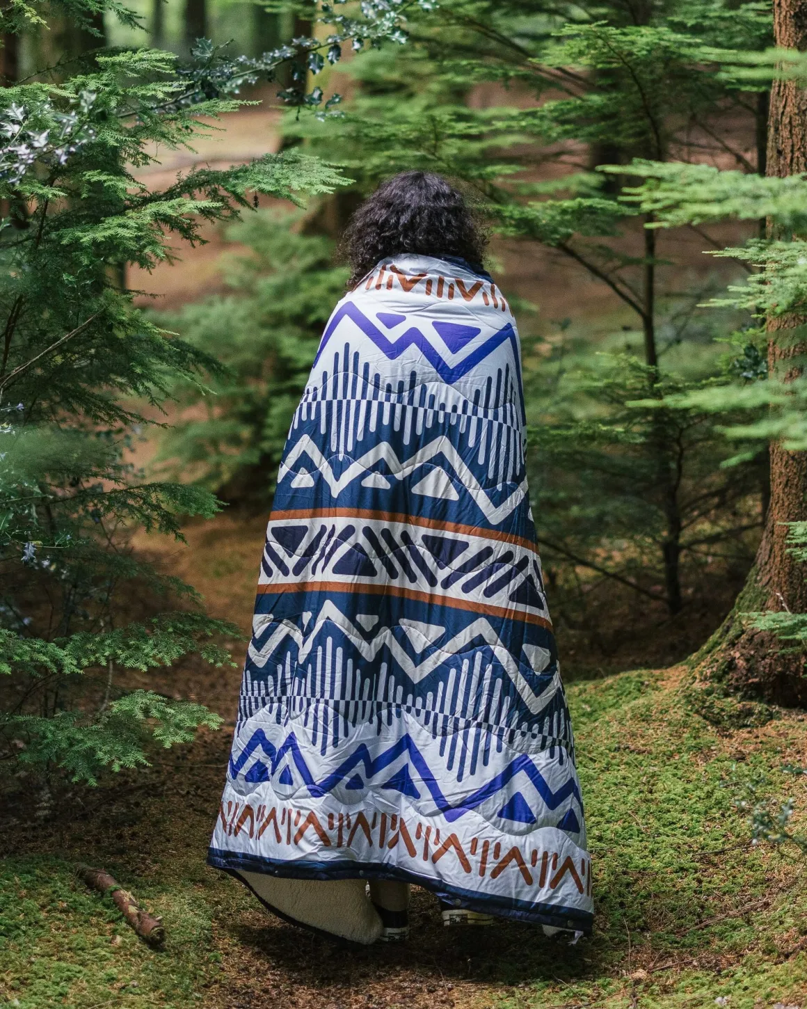 Cozy Recycled Sherpa Blanket - Mountain Geo Grey Blue