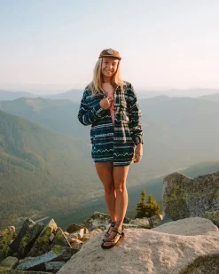 East Recycled Polar Fleece Long Sleeve Shirt - Mountain Geo Tidal Blue