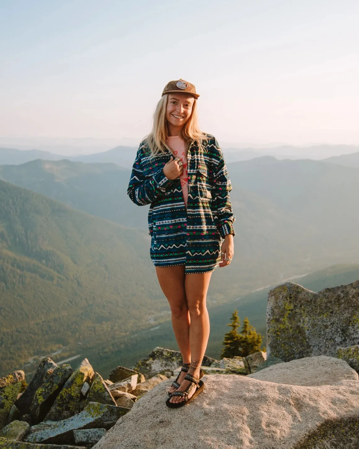 East Recycled Polar Fleece Long Sleeve Shirt - Mountain Geo Tidal Blue