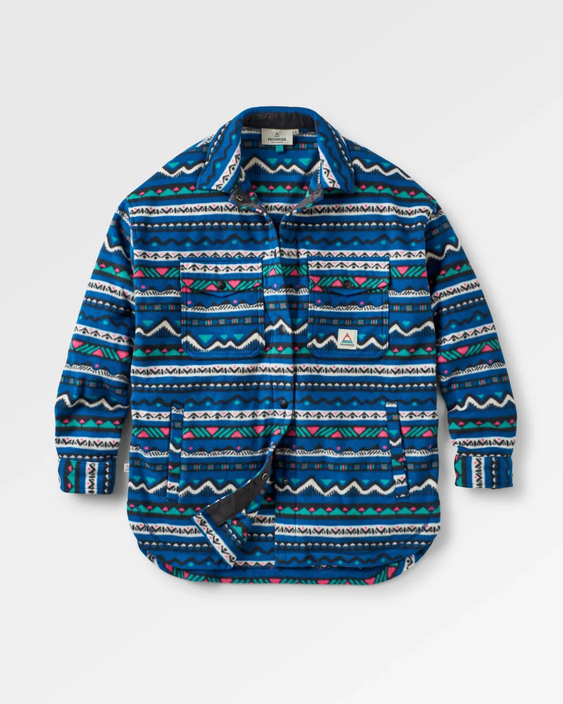 East Recycled Polar Fleece Long Sleeve Shirt - Mountain Geo Tidal Blue