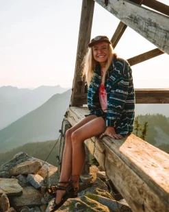 East Recycled Polar Fleece Long Sleeve Shirt - Mountain Geo Tidal Blue