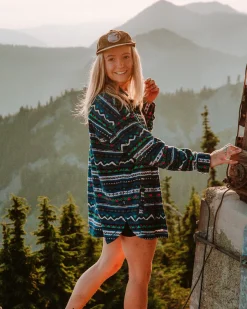 East Recycled Polar Fleece Long Sleeve Shirt - Mountain Geo Tidal Blue