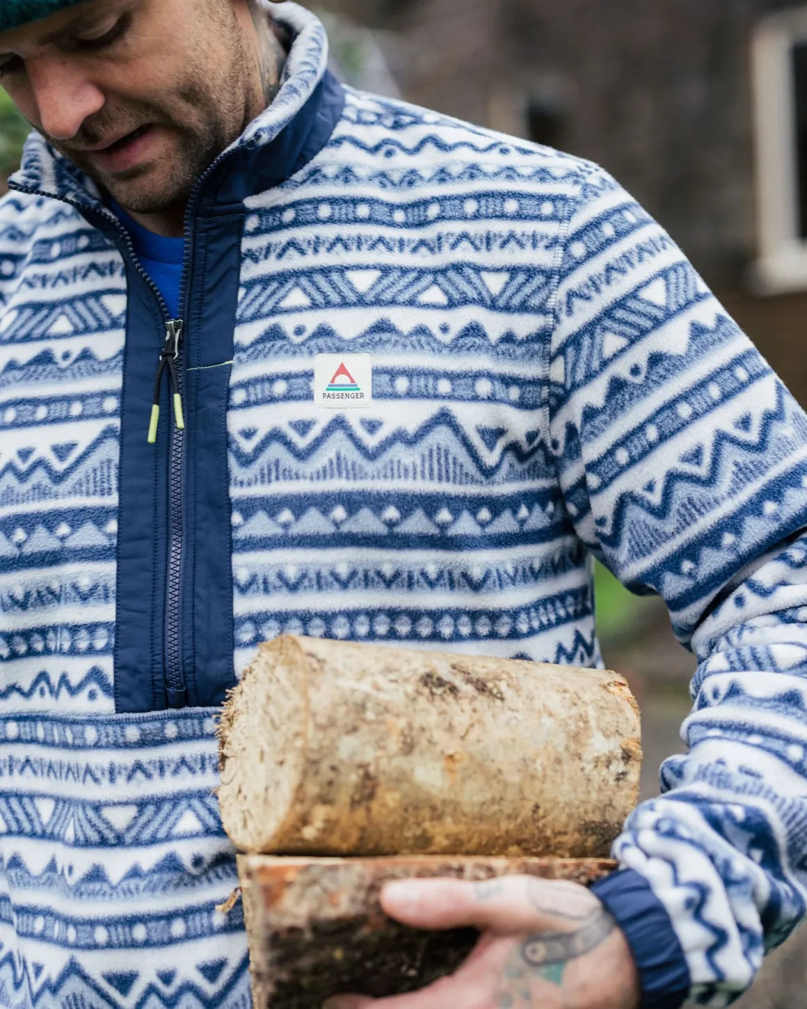 Ebb Recycled Polar Fleece - Mountain Geo Gray Blue