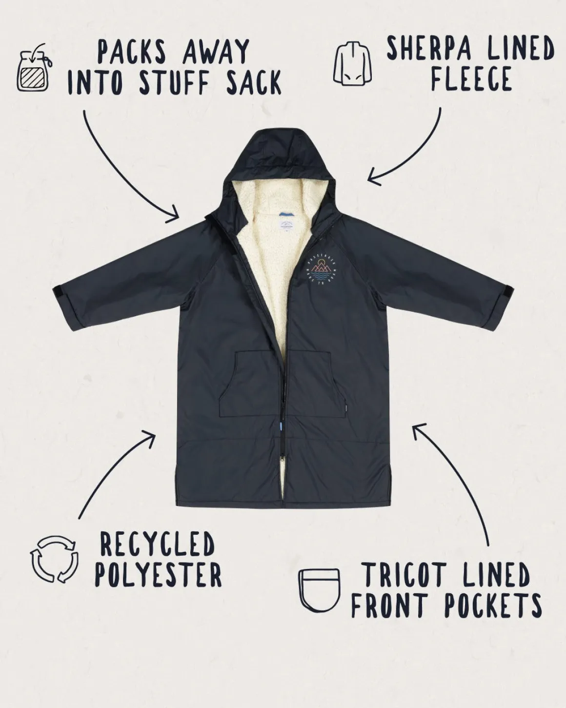 Escapism Recycled Sherpa Lined Changing Robe - Black