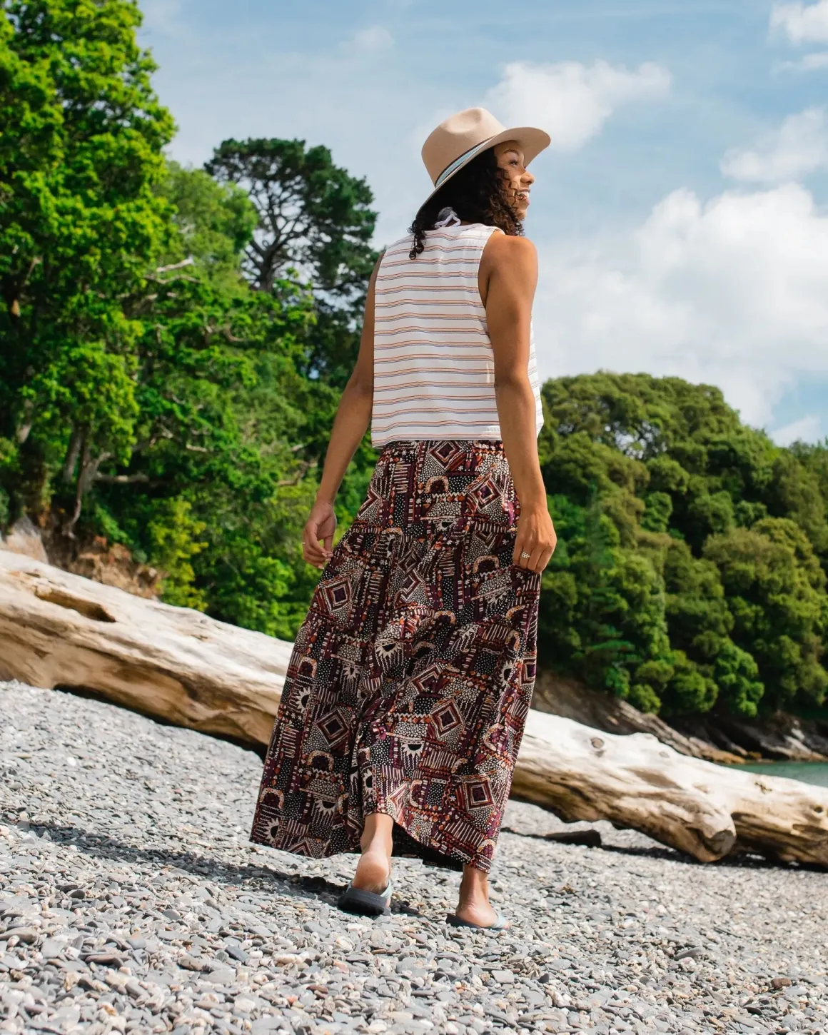 Fareway Recycled Cotton Maxi Skirt - Vintage Patchwork Black/Multi