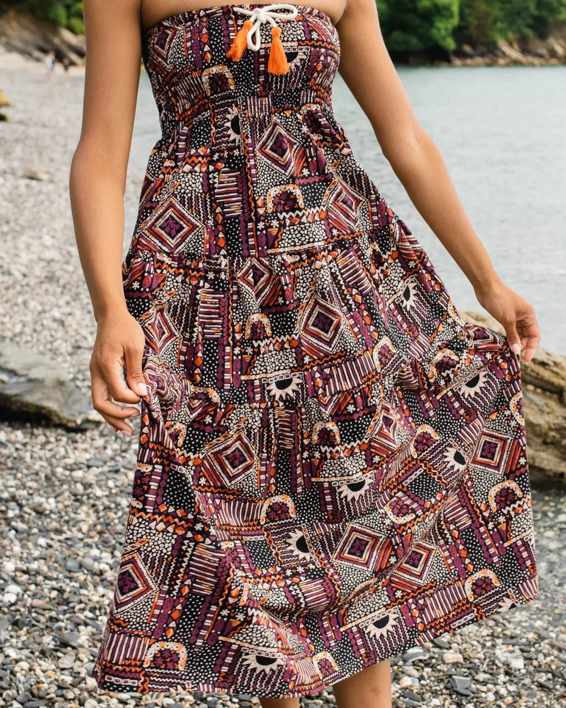 Fareway Recycled Cotton Maxi Skirt - Vintage Patchwork Black/Multi