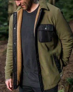 Firelight Sherpa Lined Shirt Jacket - Khaki Green