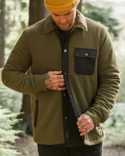 Firelight Sherpa Lined Shirt Jacket - Khaki Green