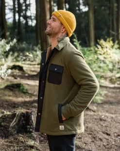 Firelight Sherpa Lined Shirt Jacket - Khaki Green