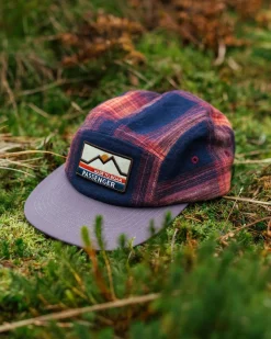 Fixie Recycled Flannel 5 Panel Hat - Rich Navy/ Red Ochre Check