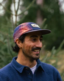 Fixie Recycled Flannel 5 Panel Hat - Rich Navy/ Red Ochre Check