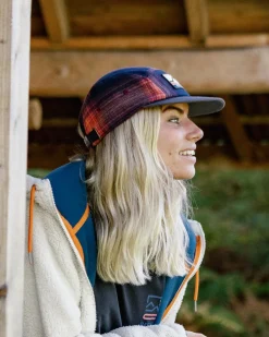 Fixie Recycled Flannel 5 Panel Hat - Rich Navy/ Red Ochre Check